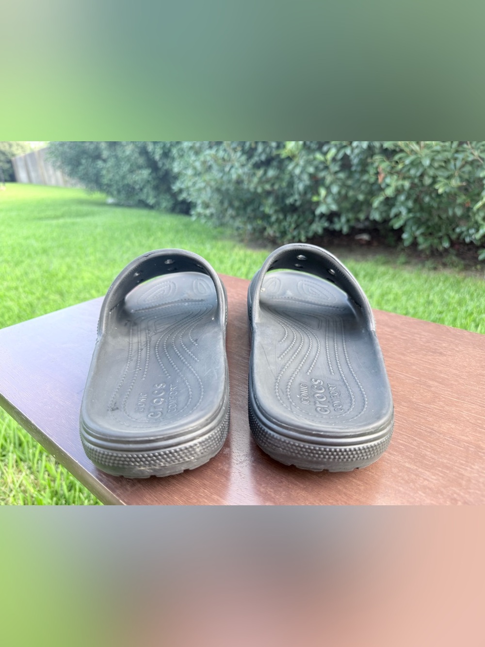 CROCS Black Slide Sandals with Jibbitz Logo size 13 men’s - Picture 5 of 8
